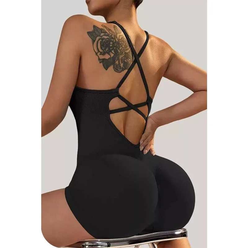 

Сексуальный комбинезон для фитнеса, женский регулируемый спортивный комбинезон с крестом, цельный костюм для бега, шорты для йоги, комплект с открытой спиной, комбинезон