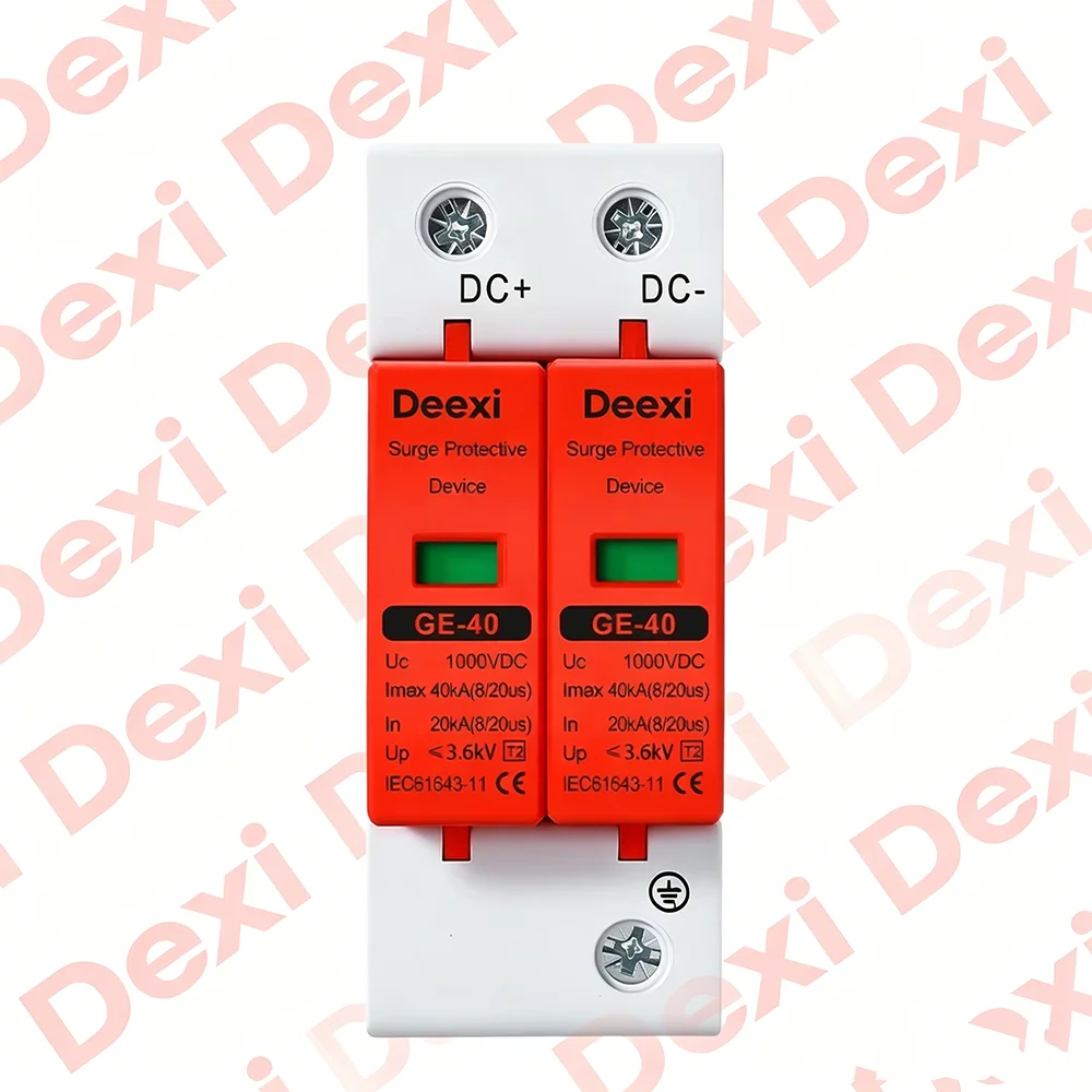 2P DC SPD 20KA 40KA Surge Protective Device 500V 600V 800V 1000V Voltage Protector Solar PV Photovoltaic Lightning Arrester
