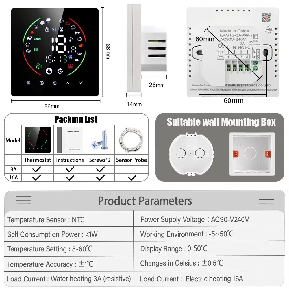 Tuya WiFi Smart Thermostat Electric Floor Heating TRV Water Gas Boiler Temperature Voice Remote Controller for Google Home Alexa