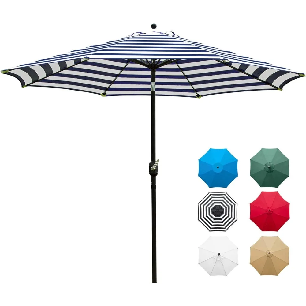 Sunnyglade 9' Patio Umbrella Outdoor Table Umbrella with 8 Sturdy Ribs (Blue and White)