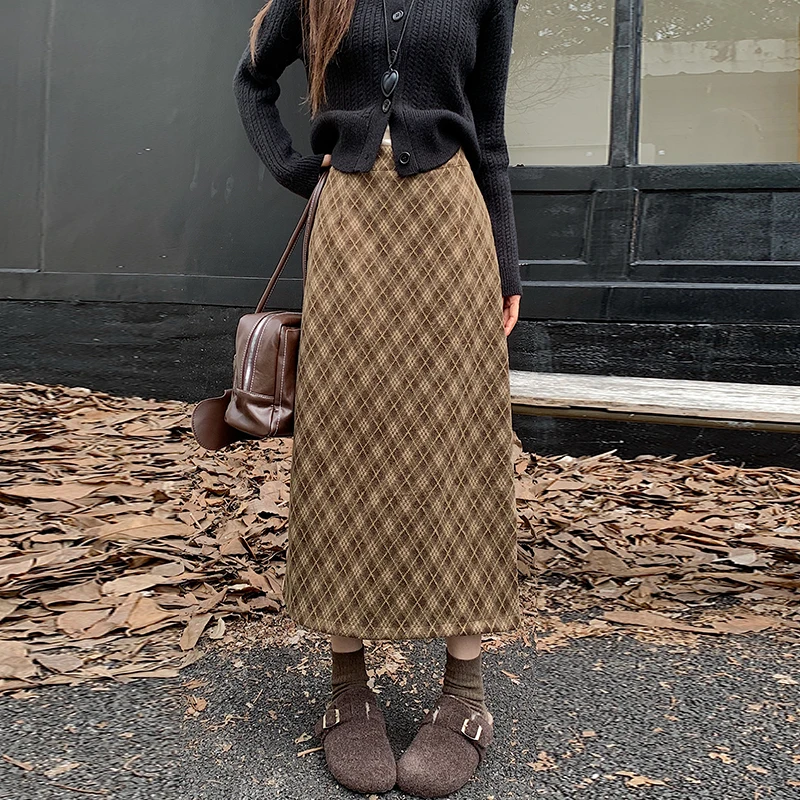 Plaid Print Skirts for Woman High Waist Long Skirt Woman Autumn and Winter Women's Skirts Streetwear A line Midi Skirt