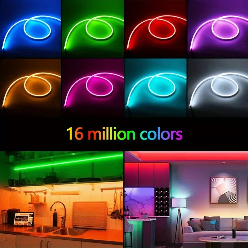RGB LED Neon Light Strip – Music Sync Function, USB Powered, 16 Million Adjustable Colors, Flexible Light Strip
