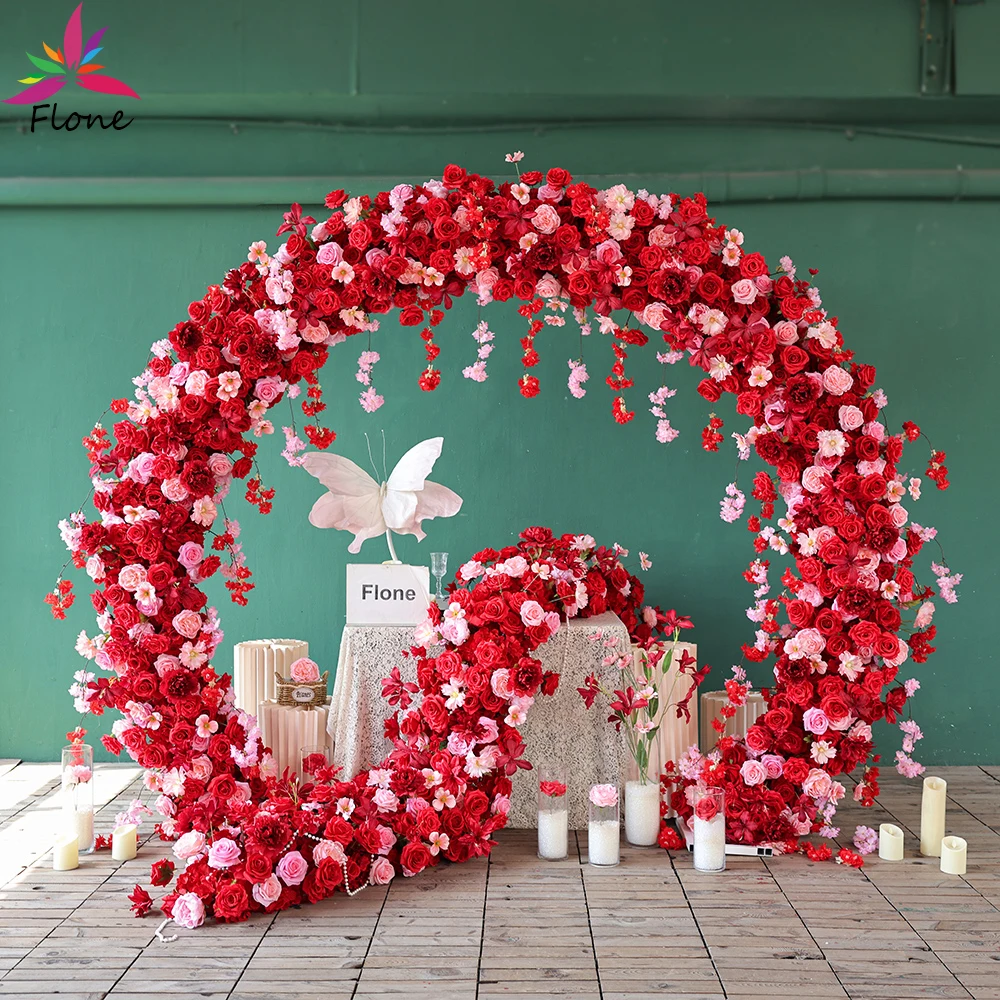 

Wedding Red Flores Artificiales 9.8ft Custom Silk Flower Row Arrangements for Hall Decoration,Arch Backdrop & Party Decor FL2814