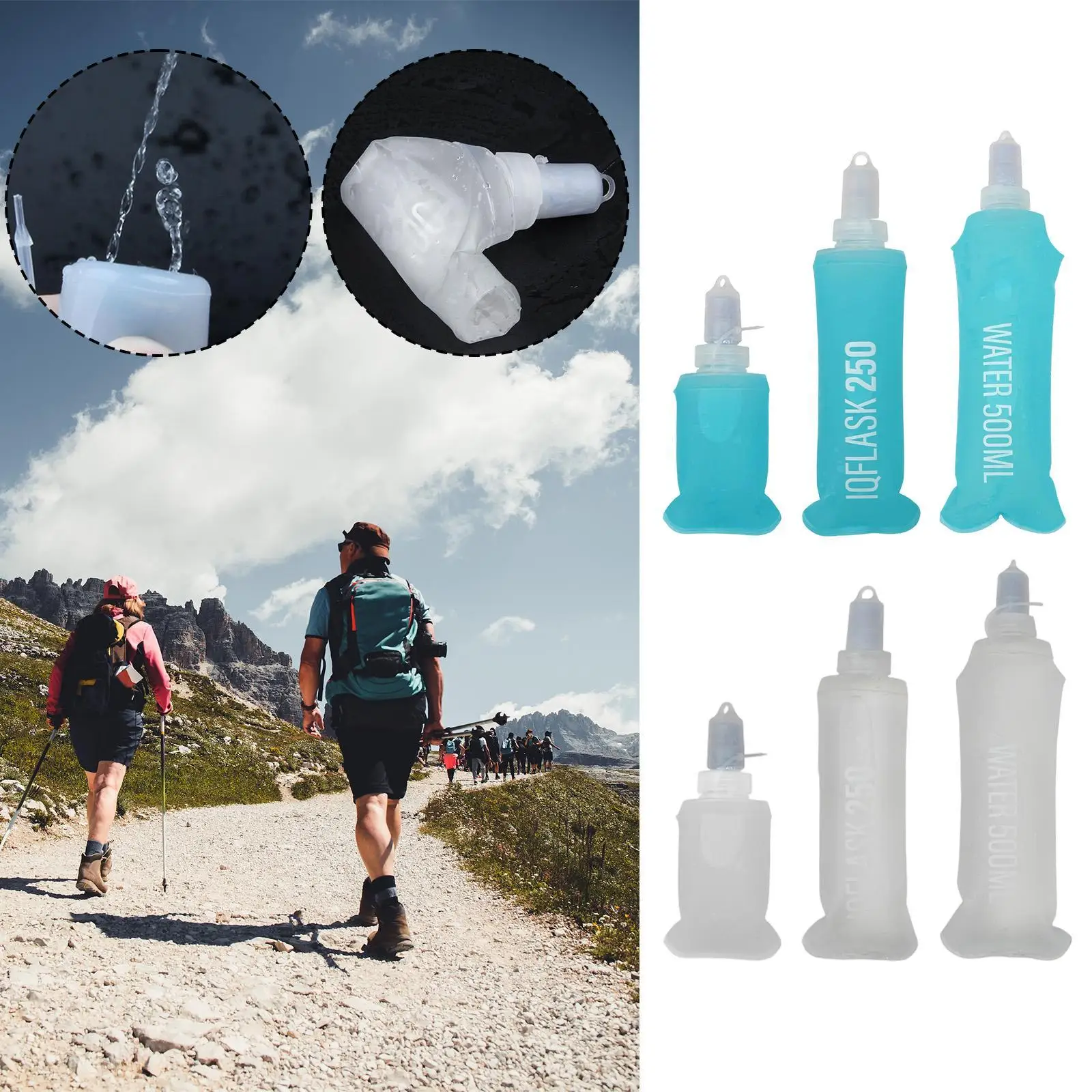 Soft Flask Drinking Bottle with Nozzle Lid Folding for Gym Climbing Cycling