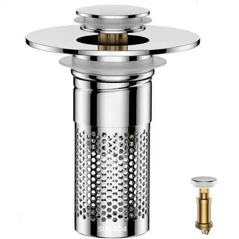 Universal Bathroom Sink Drain Strainer, Pop-Up Stopper with Hair Catcher, Anti-Clog Stainless Steel Filter Basket, Easy