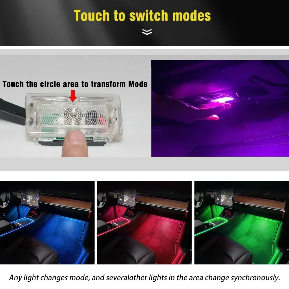 Car Footwell Lamp RGB Ambient Light 2pcs For Tesla Model 3 S Y X Atmosphere Lights Interior Decoration 7 Color Touching Change