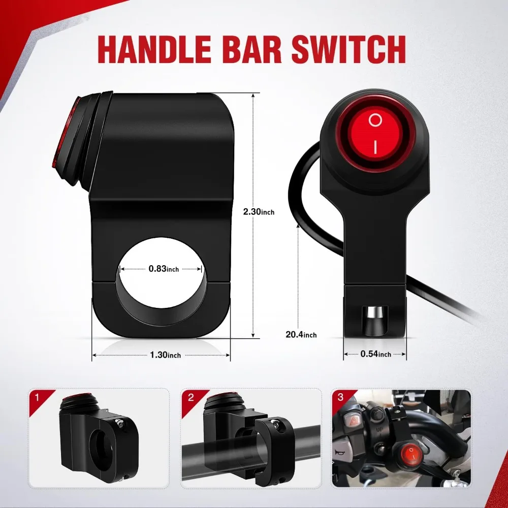 Nilight Motorcycle Handlebar Switch Plug and Play 12V ATV Light Push Button Waterproof ON Off Switches for UTV Driving Lights- Fits 7/8