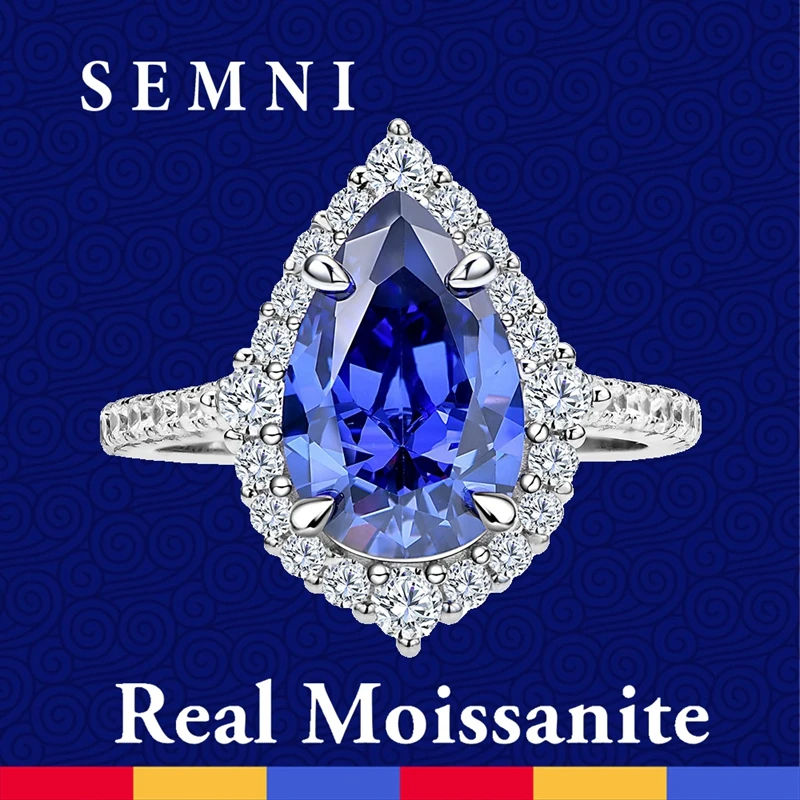 

SEMNI 4.0ct 8*12 Moissanite Diamond Water-drop Ring for Women Ruby Sapphire Emerald Promise Band 925 Sterling Silver Freeshiping