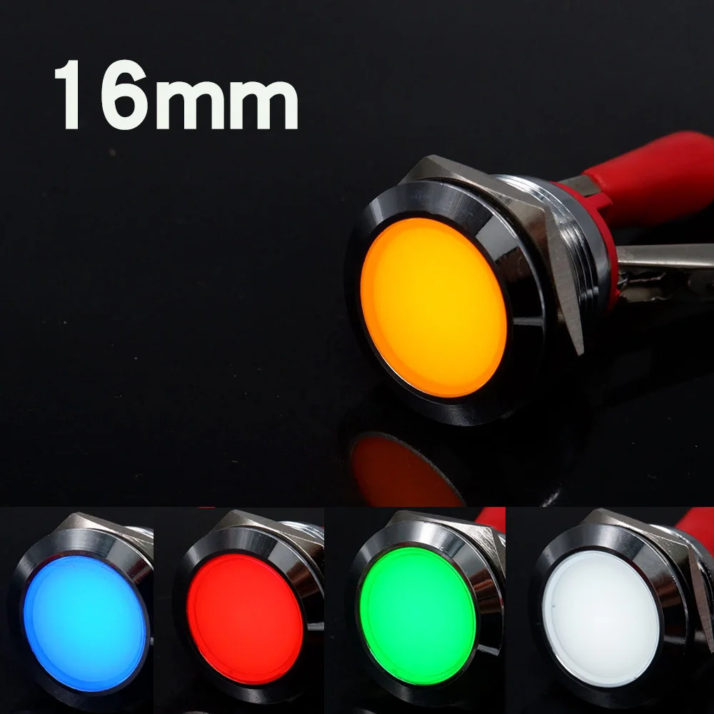 1pcs 16mm Metal Indicator Light Round LED Flat Head Signal Pilot Lamp Red Green Screw Terminal pin Terminal 5v 6v 12v 24v 220V