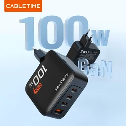 CABLETIME 100W 4 포트 USB C 타입 GaN 벽 고속 충전기, 4.0 3.0 유럽 노트북 애플 맥북 델 C511