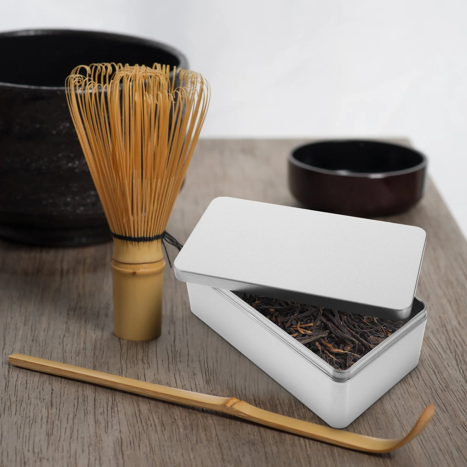 

Silver Tinplate Box for Candies Tea Storage Rectangular Airtight Container Multi Purpose Travel Office Use