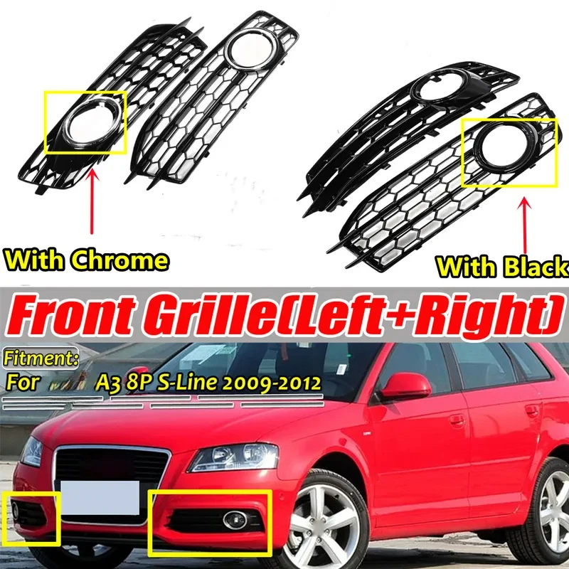

High Quality Pair Honeycomb Fog Light Grille Cover Mesh A3 8P S-Line 2009-2012