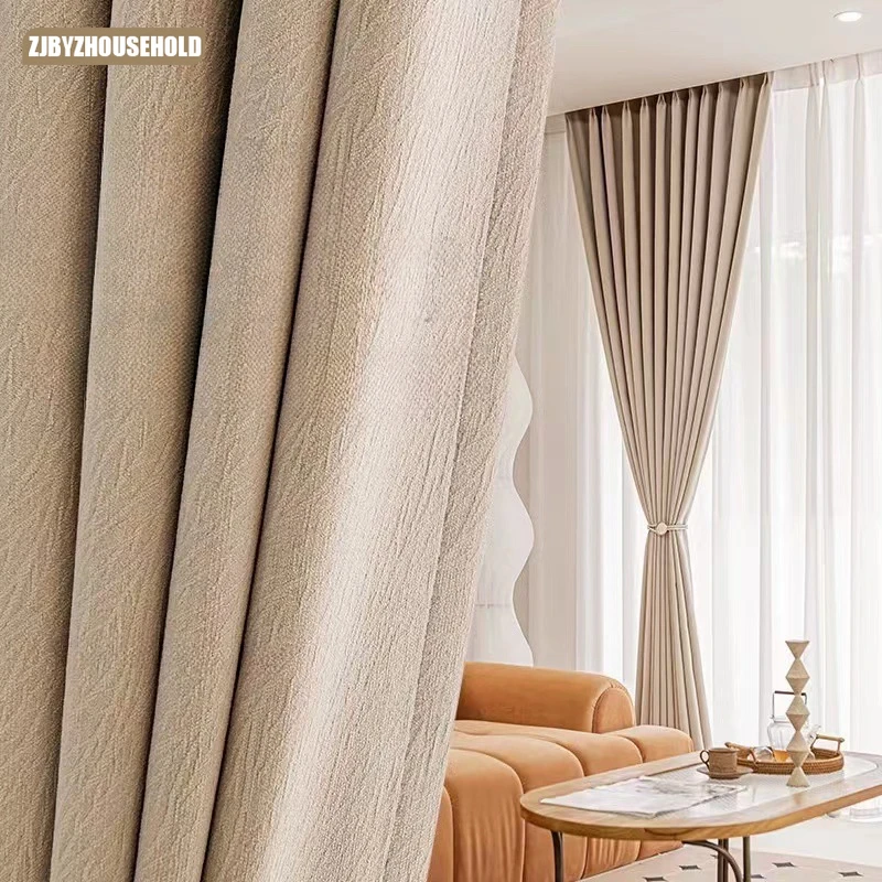 

New Cream Wind Curtains Cheese Cashmere Blackout ChenilleThickened Insulation Curtains for Living Dining Room Bedroom