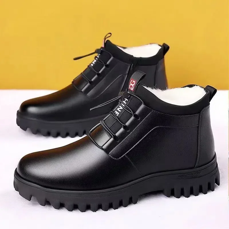 

New Fashion Plush Warm Comfortable Anti slip Business Cotton Shoes Outdoor Casual Snow Boots Vacation Men's Winter Leather Shoes