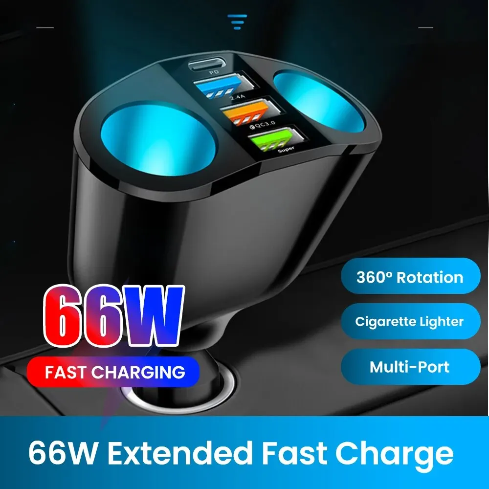 66W 3USB Dual Car accendisigari PD + QC3.0 caricabatteria da auto 12V/24V universale Super Fast Charge Power Adapter Car Styling