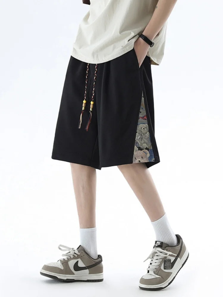 

Мужские спортивные брюки для баскетбола, летние, новые, с вышивкой в виде медведя, повседневные, прямого кроя, модные, для активного отдыха, молодежные