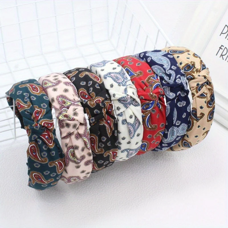 Bohemia Wide Paisley Print Top Knot Hair Band Headbands Retro Korean Famale Hair Hoops for Women Girls Non Slip Hair Accessories