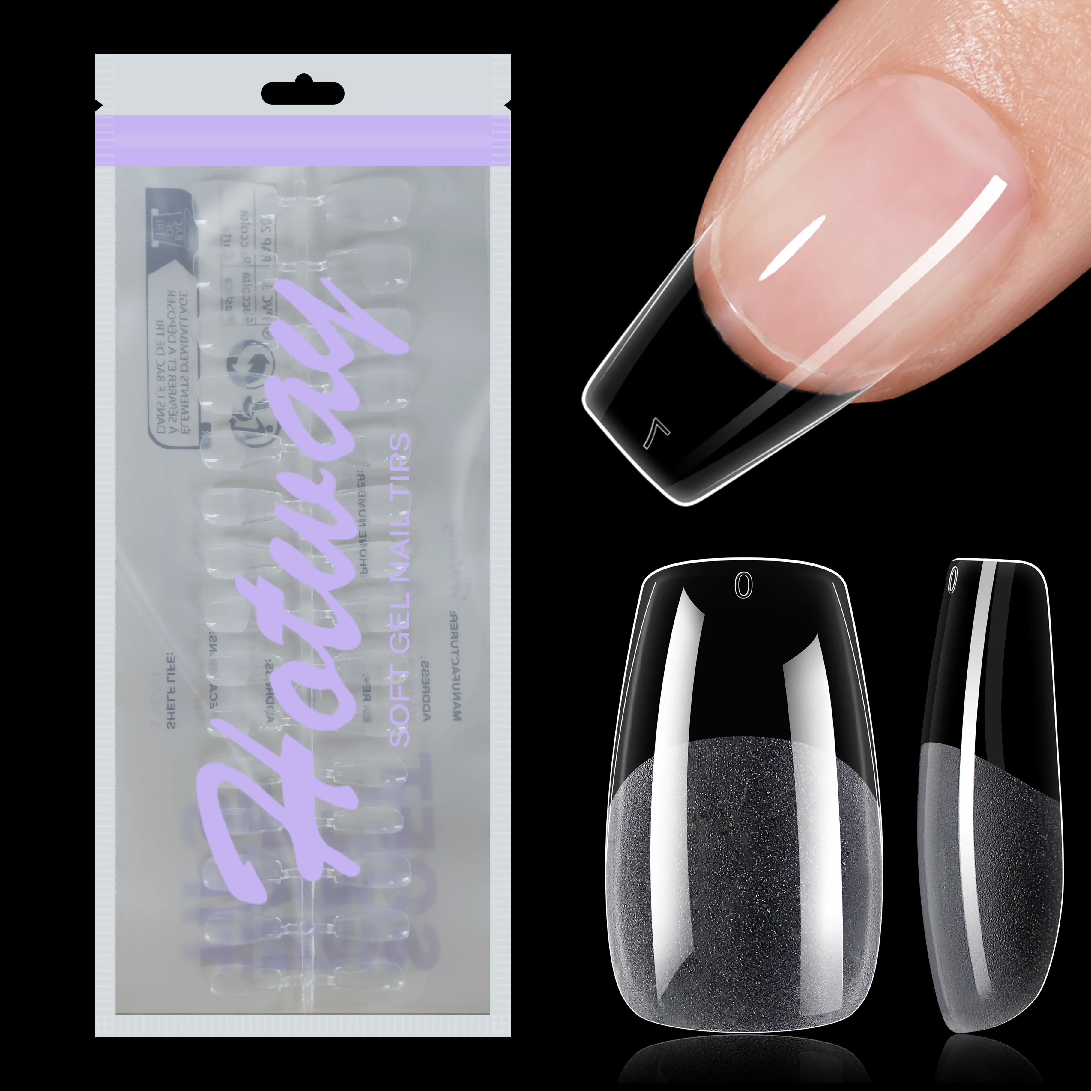 180 Piece Ladder Shaped Inner Semi Sanding 15 Kinds of Transparent Nail Tips, No Need for Files, Soft Gel Fully Covers False Nai