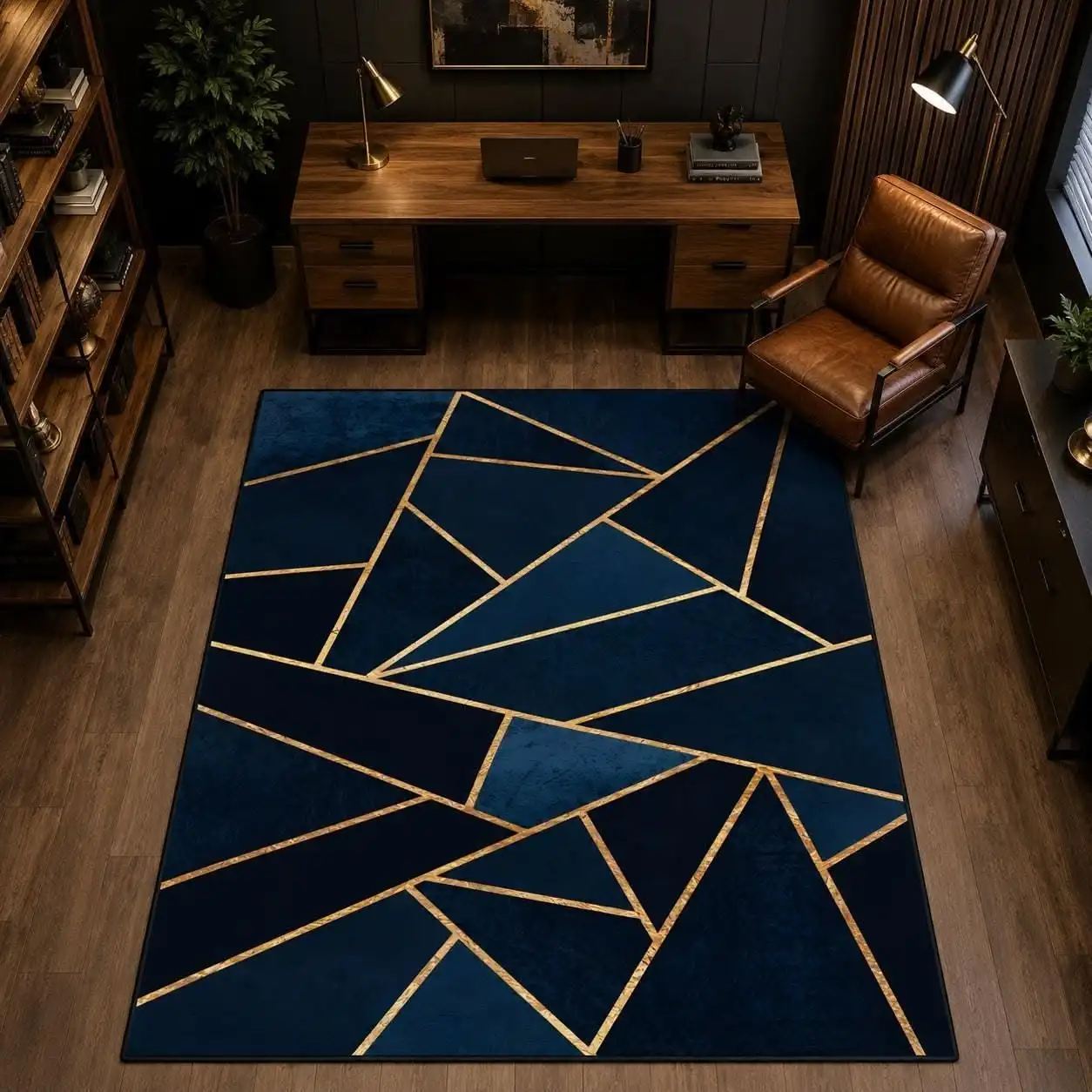 Large Area Rug Modern Geometric Triangles Marble Pattern Anti Slip Washable Floor Carpet for Bedroom Bedside Home Decor