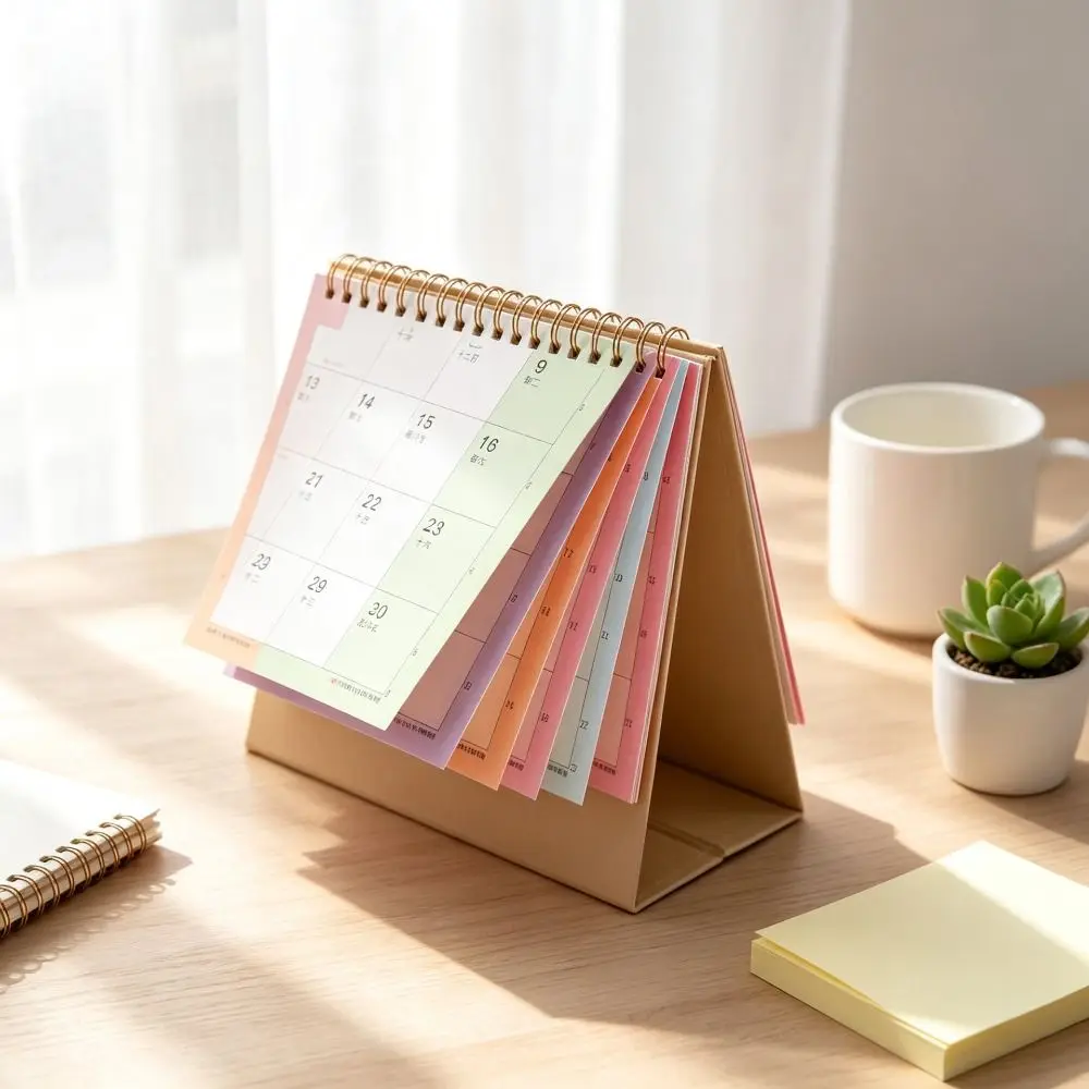 Paper 2027 Desk Calendar Spiral Binding Morandi Color Monthly Planner Desktop Size Monthly View Standing Table Calendar