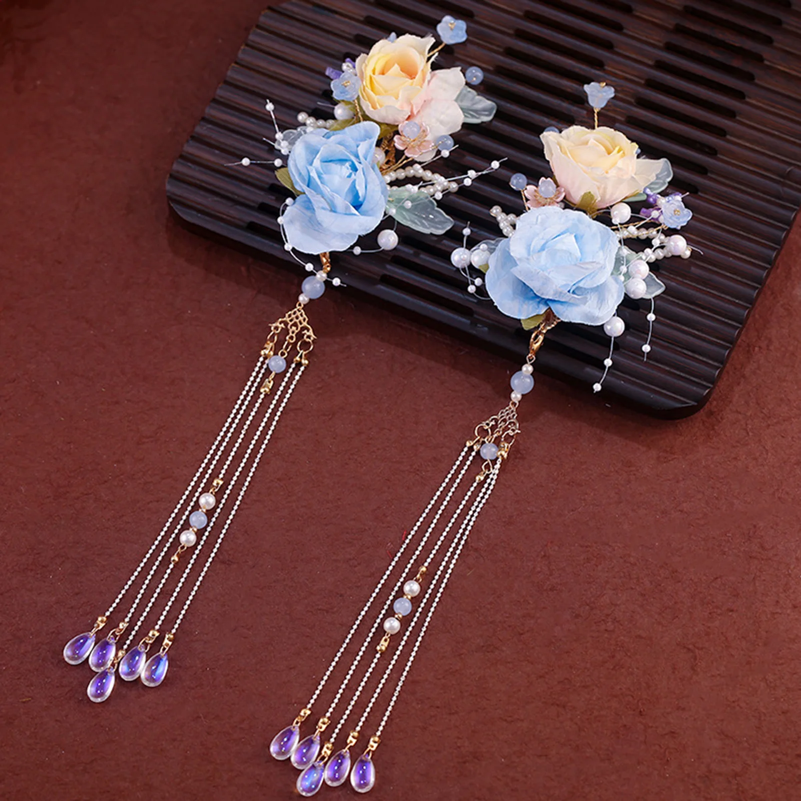 

Синий шелковый цветок заколка для волос для девочек и женщин невеста в китайском стиле Hanfu головной убор свадебный головной убор свадебные аксессуары для волос ювелирные изделия