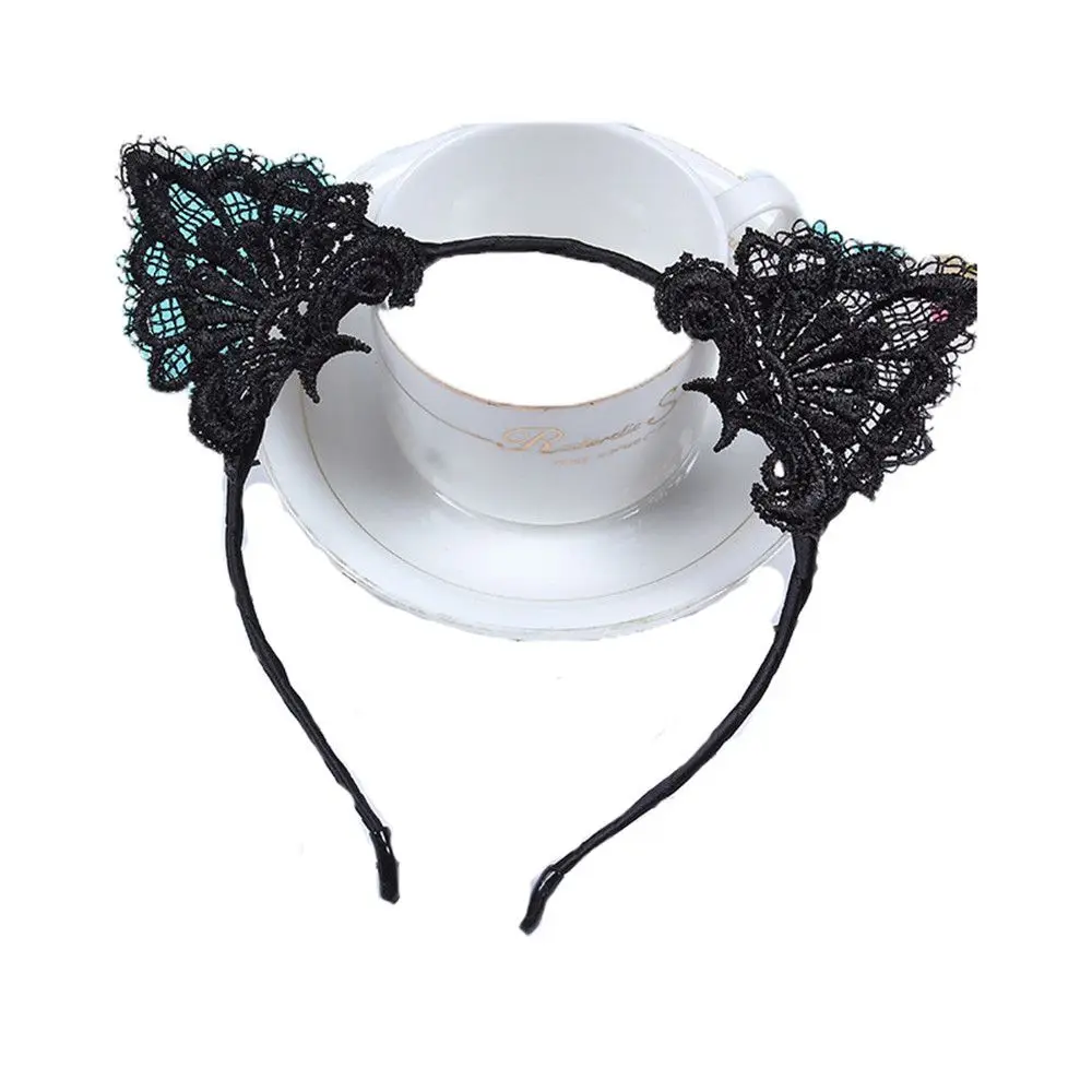 Women Girls Lace Masquerade Fancy Dress Hairband Cosplay Headwear Cat Ear Headband Hair Accessories