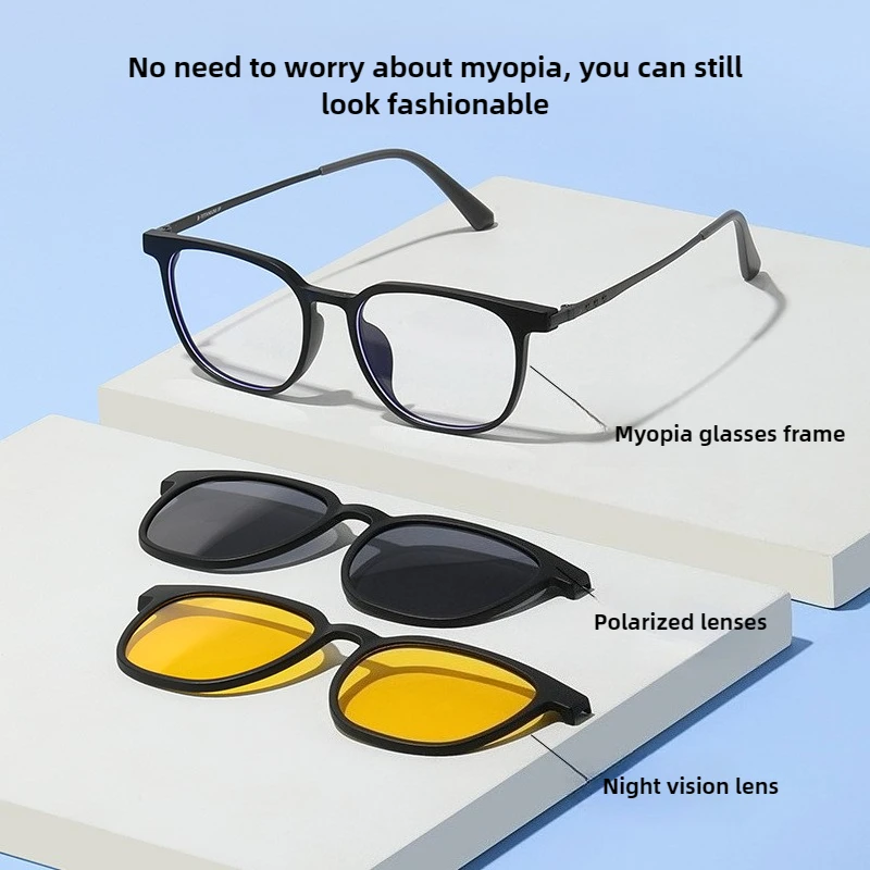 

New Magnetic 3&1 Polarized Night Vision Sunglasses for Men Women Ultra-Light Plastic Steel Titanium Leg Magnet Clip Sun Glasses