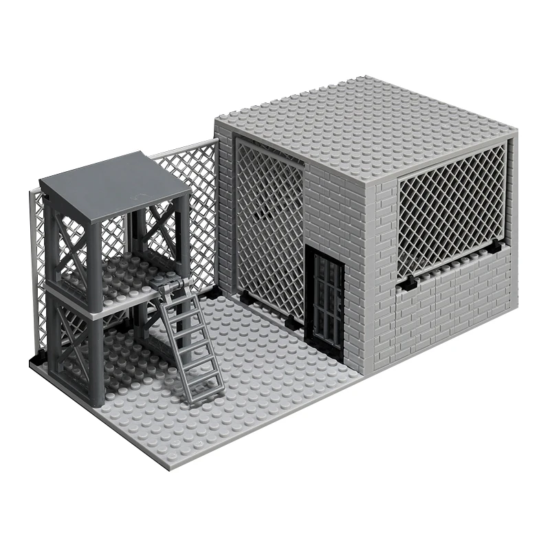 WW2 MOC Military Base Sentry Tower Model Prison Cage Camp Construction Arms DIY Scene Accessories Boy Building Block Toy Gifts