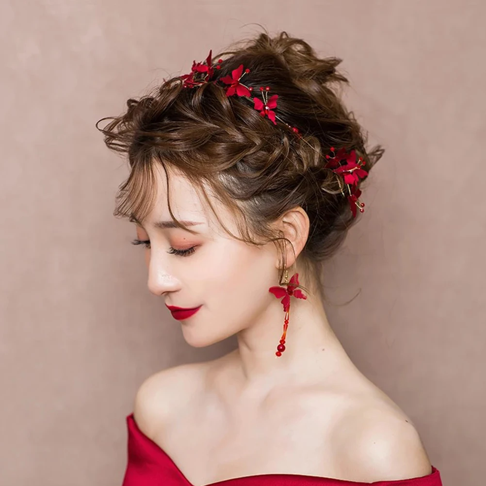

Red Hairband Bridal Headdress Wedding Headbands Elegant Fairy Hairstyle Tool Special Occasions Hair Accessories