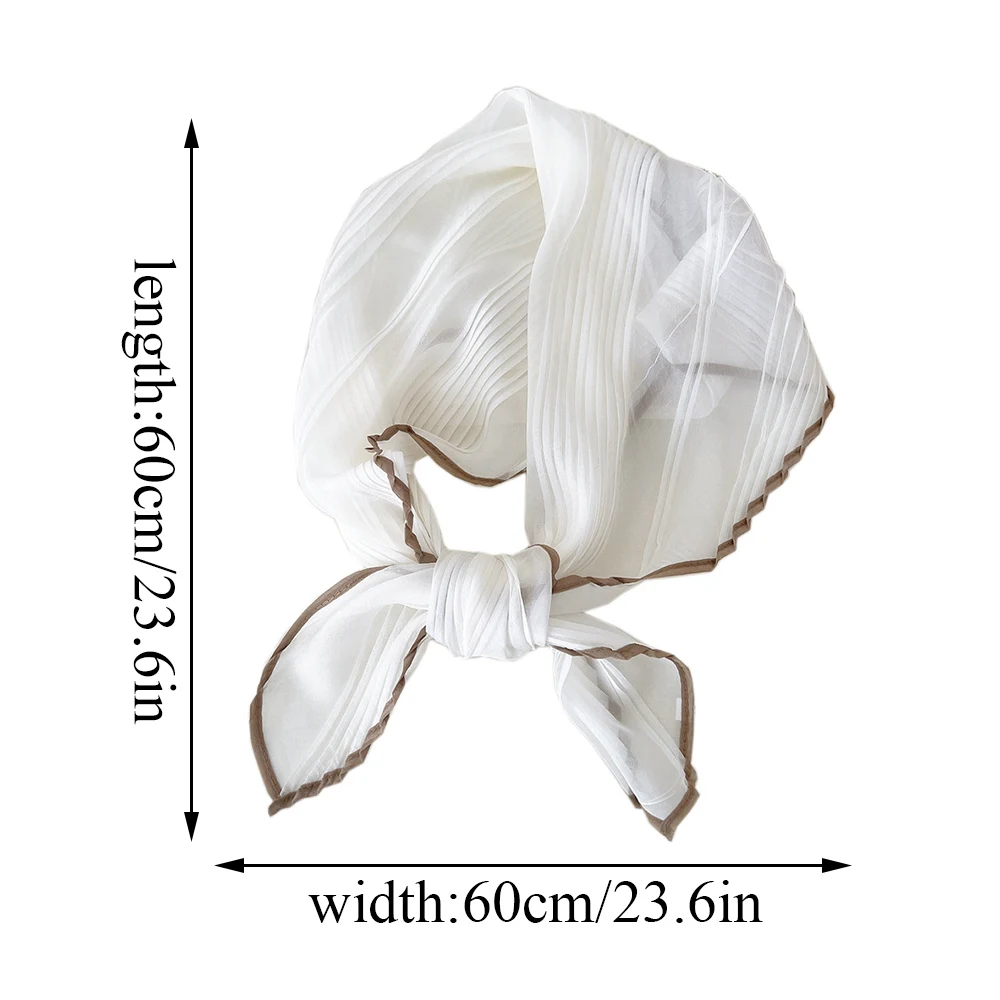 작은 플리츠 실크 스카프, 요정 단색 작은 목걸이, 반다나 마름모, 우아한 여성 머리띠, 여름 손수건, 60cm, 1 개