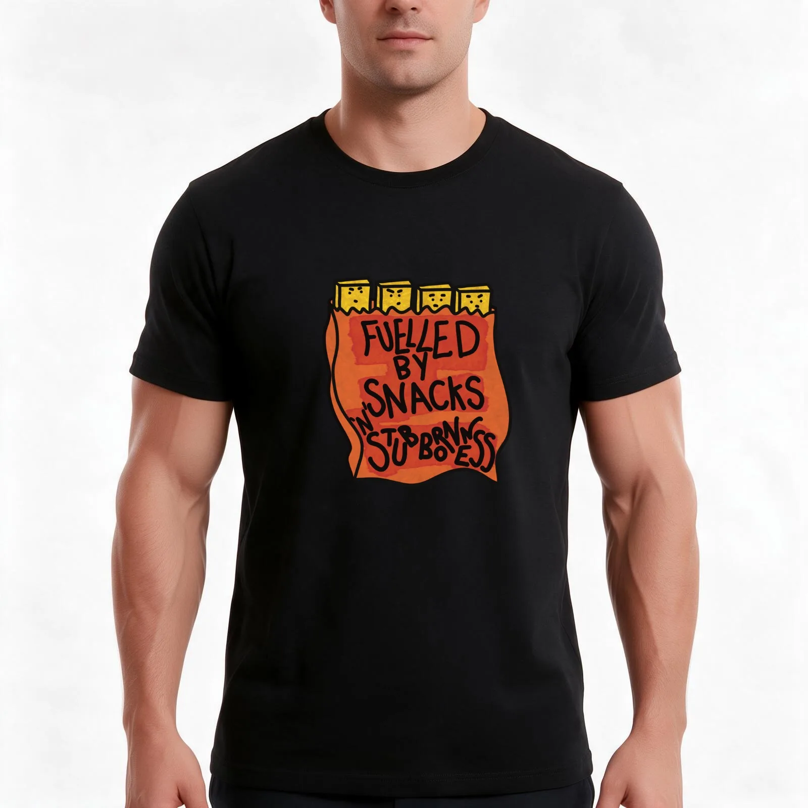 Fuelled by Snacks and Stubbornness! T-Shirt, Summer Casual Cotton Tee, Oversized Streetwear Tops, Vintage Graphic Print