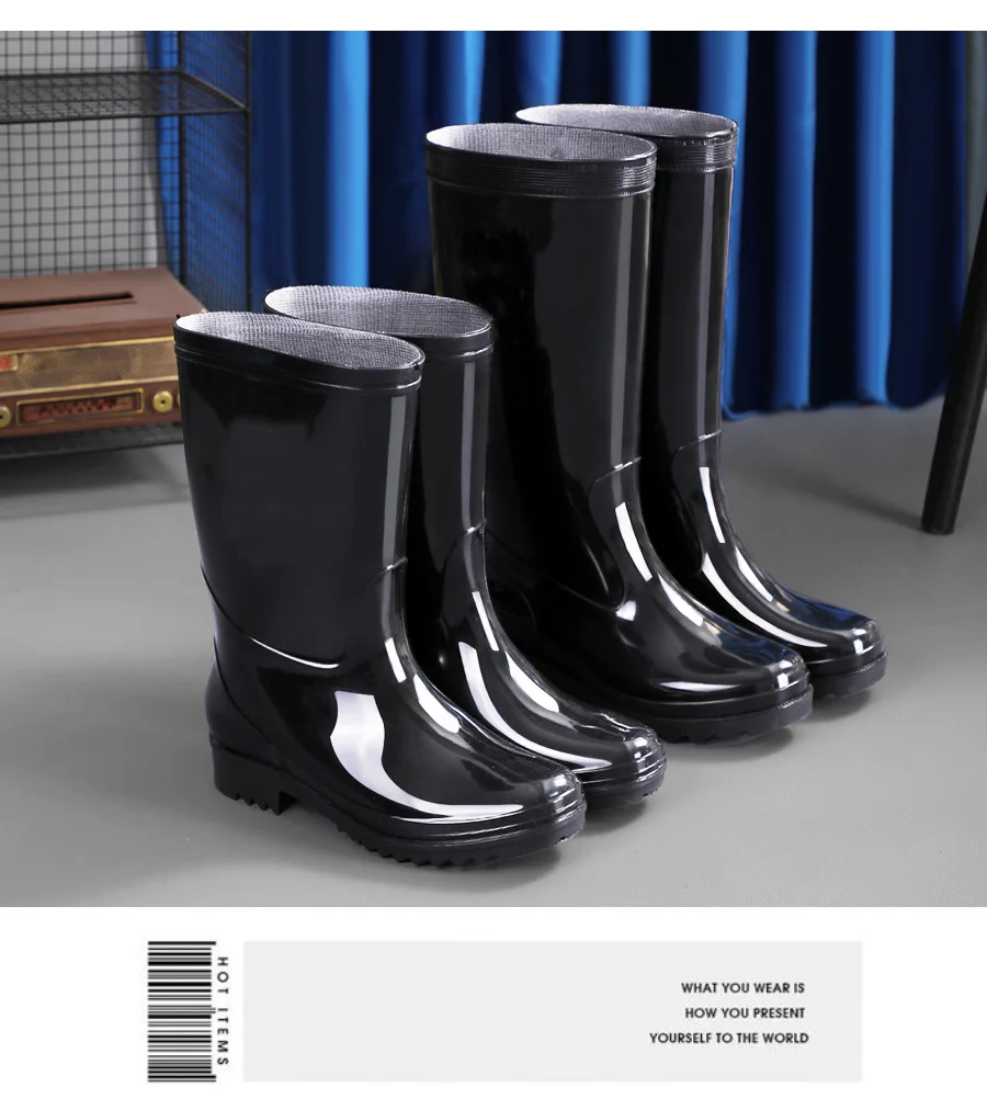 Hohe Regenschuhe für Herren Lange Gummistiefel Wasserdicht Outdoor Rutschfest Samt Warm Wasserschuhe Kälteschutz – Detail 20
