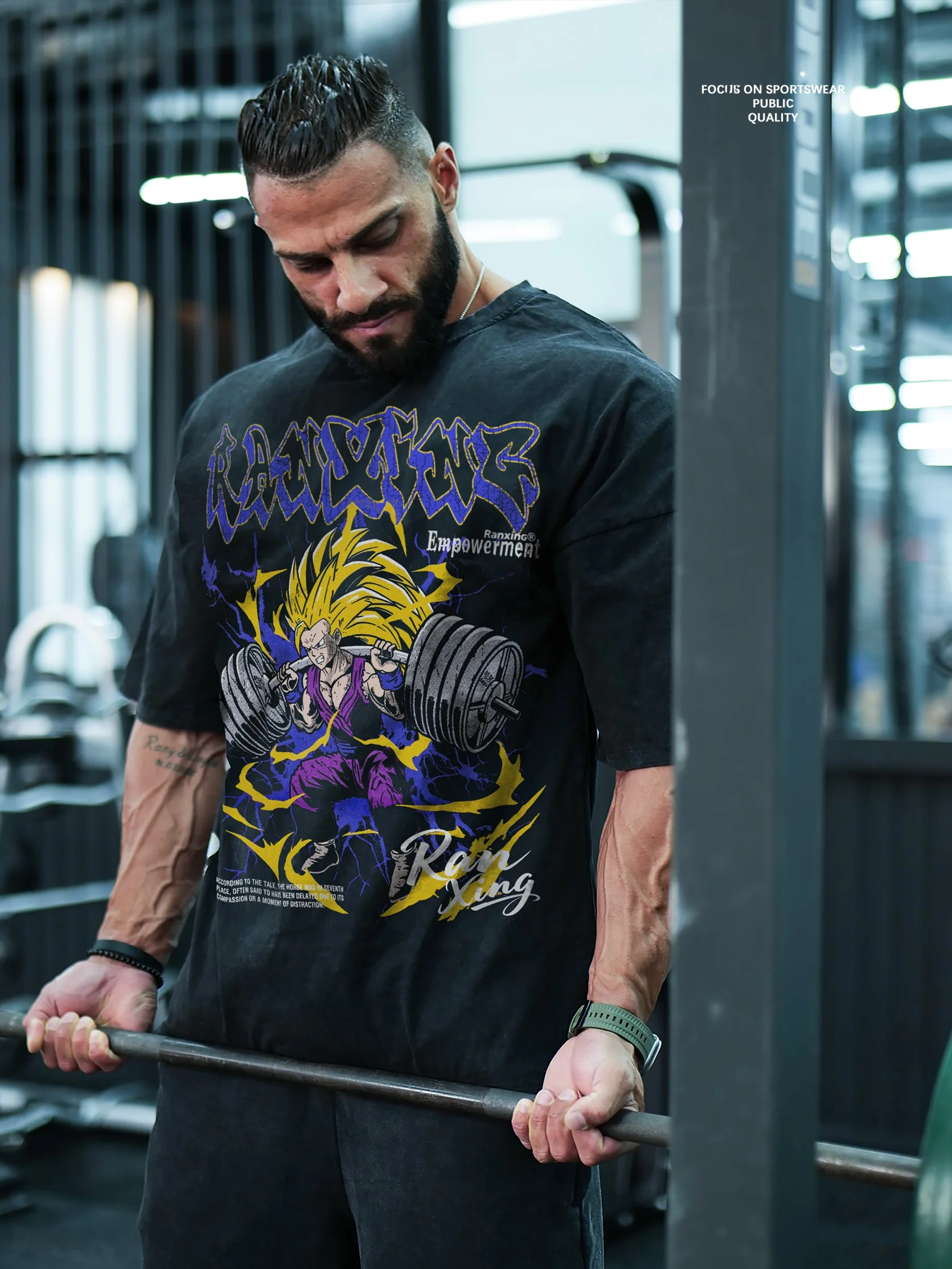 

Loose Fit Digital Print Cotton T-irt oulder Pad ort Sve Youth Faion Summer Cool Feeling ex round Ne Tee