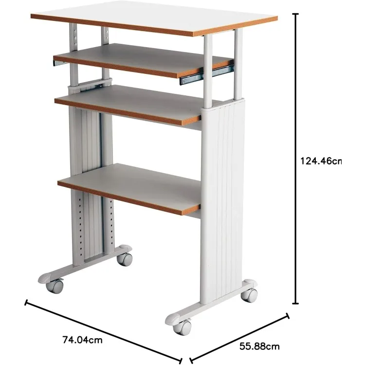 Muv Adjustable-Height Desk with Keyboard Shelf, Steel Frame, Laminate Work Surface, Mobile on 4 Wheels