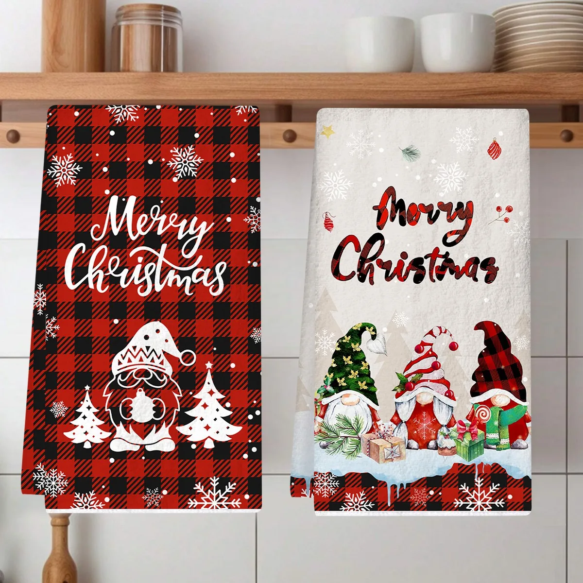 Toallas de cocina navideñas, decoración para fiesta de Feliz Navidad, gnomo de Navidad 2021, paño para platos de cocina para el hogar, regalos de Año Nuevo, 2 uds.