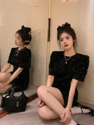Velvet Dress Shiny Sequin Women's Fashion High Waist A-Line Skirt Short Dress Spring Summer New Arrival Luxury Sensation