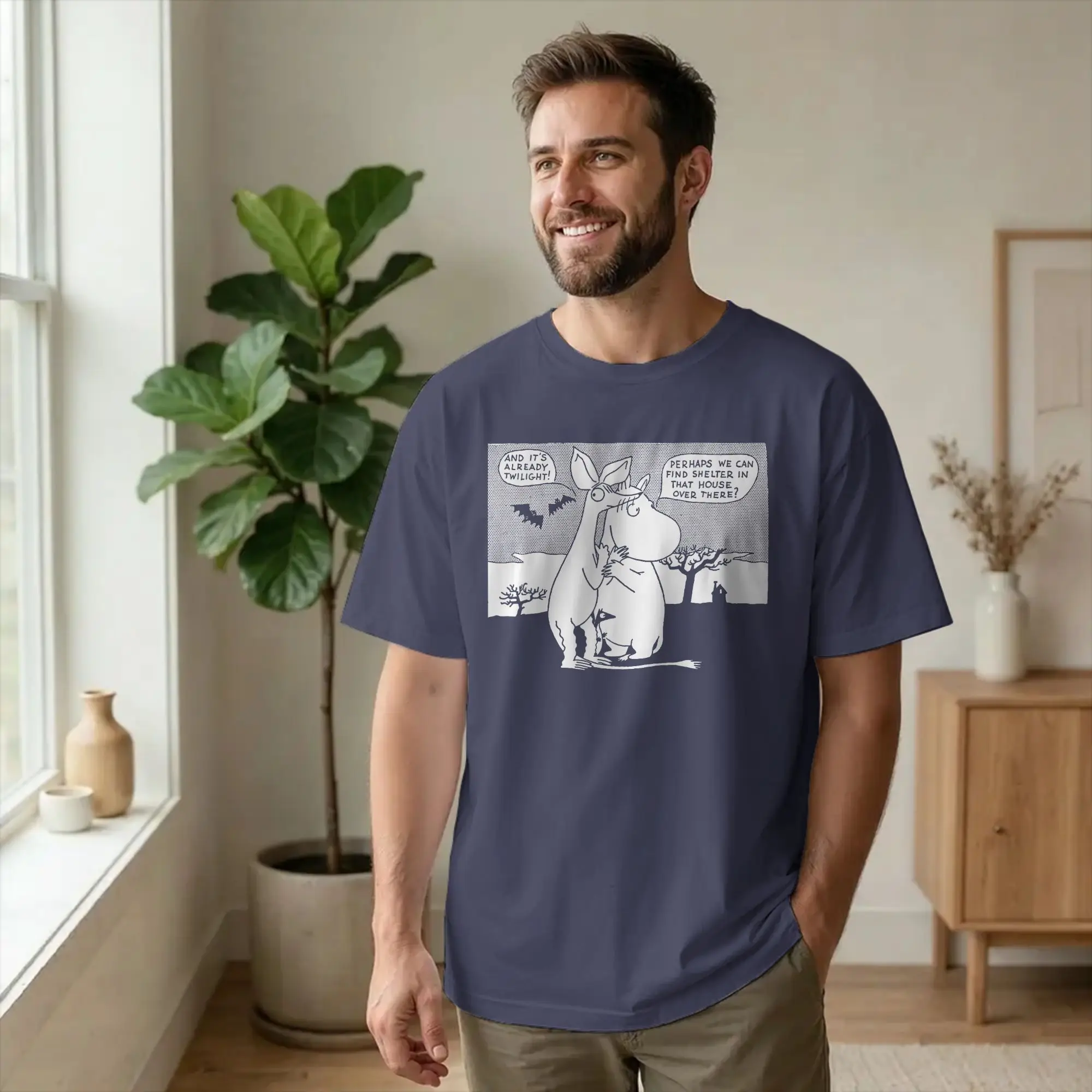 Moomings Moomintroll & Sniff Spooky Comic Strip T-Shirts Men Women Vintage 100% Cotton Tees O Neck T Shirts Original Clothing