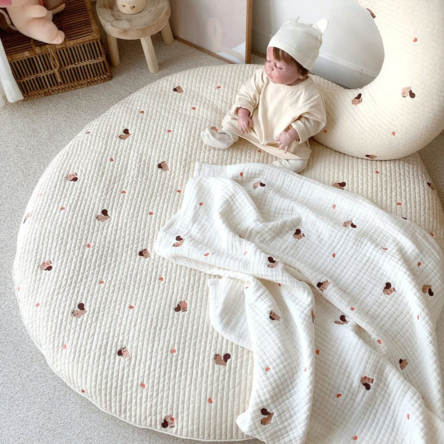 INS Baby Round Crawling Mat Removable Floor Play Pad Beautifully Embroidered Soft Thick Cotton Carpet Floor Rugs Crawling Mat