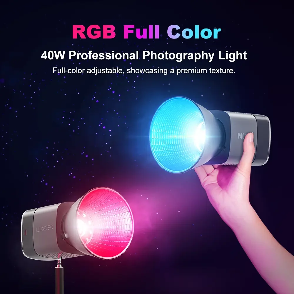 

LUXCEO 40W RGB LED Video Light 11500LUX 2500K-6500K Bi-Color Bowens Mount 5000mAh Battery for Photography Studio YouTube TikTok
