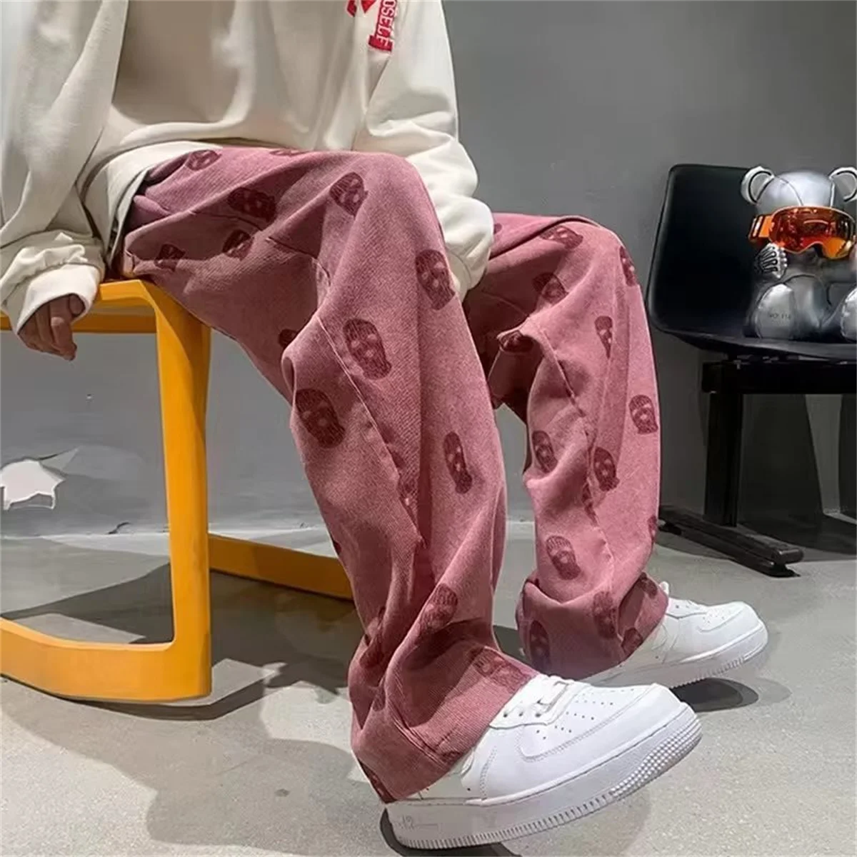 

Fashion Skull Print Pants Pockets Black Loose Out Door Elasticity Sports High Street Pants Casual Hip Hop Sweatpants Males