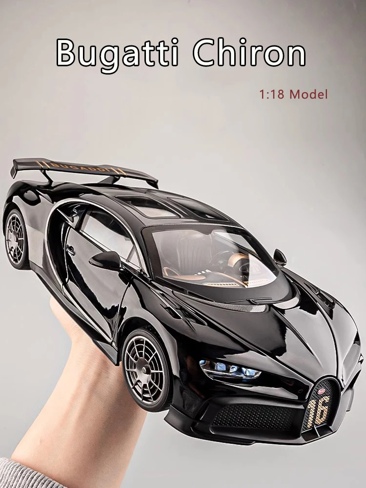 1:18 Bugatti Chiron Alloy Car Model Simulation Sound And Light Pull Back Toy Car Metal Sports Car Boys Collection Ornaments Gift