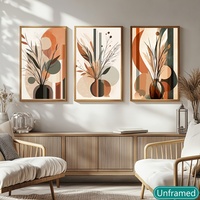 3pcs Modern Abstract Potted Plant Canvas Triptych - Frameless Wall Art in Muted Tones for Living Room, Bedroom Decor - Contem