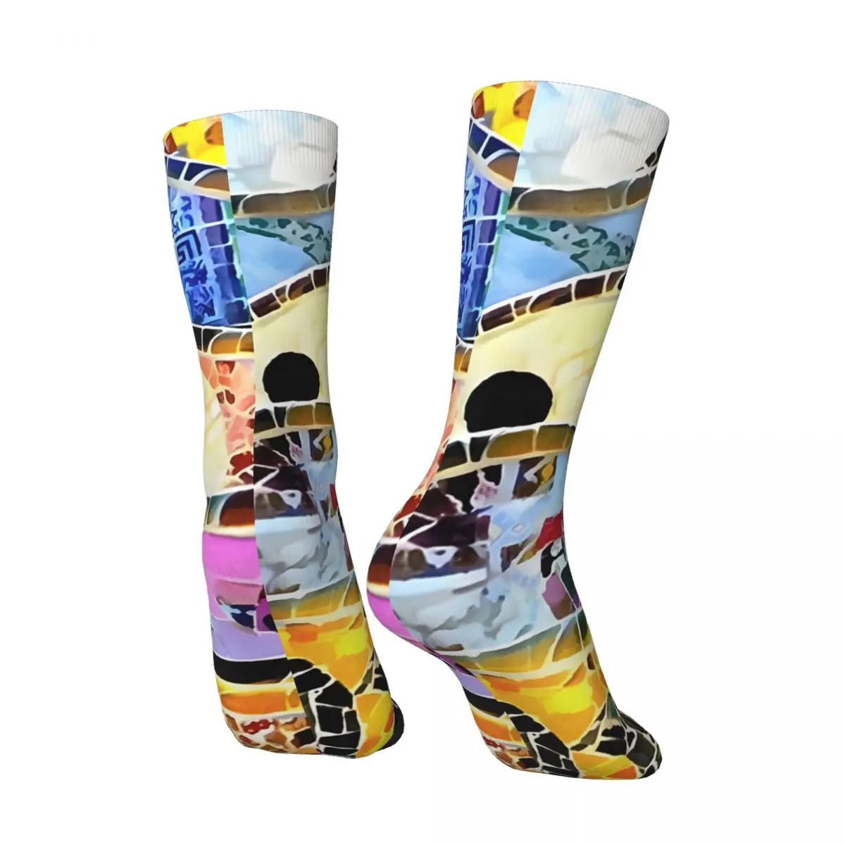 Crazy compression Gaudi Barselona Mosaic Sock for Men Vintage Seamless Pattern Crew Sock Novelty