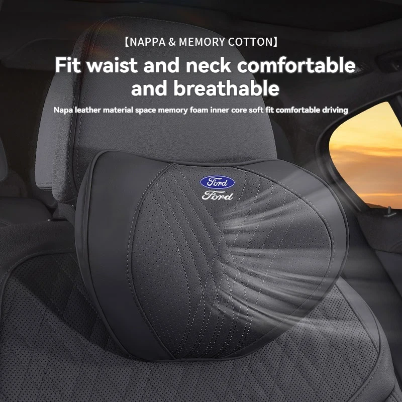 

for Ford Mondeo Focus Fiesta Kuga Mustang Edge F-150 New Luxury Breathable Car Headrest Neck Pillow Lumbar Support Comfortable