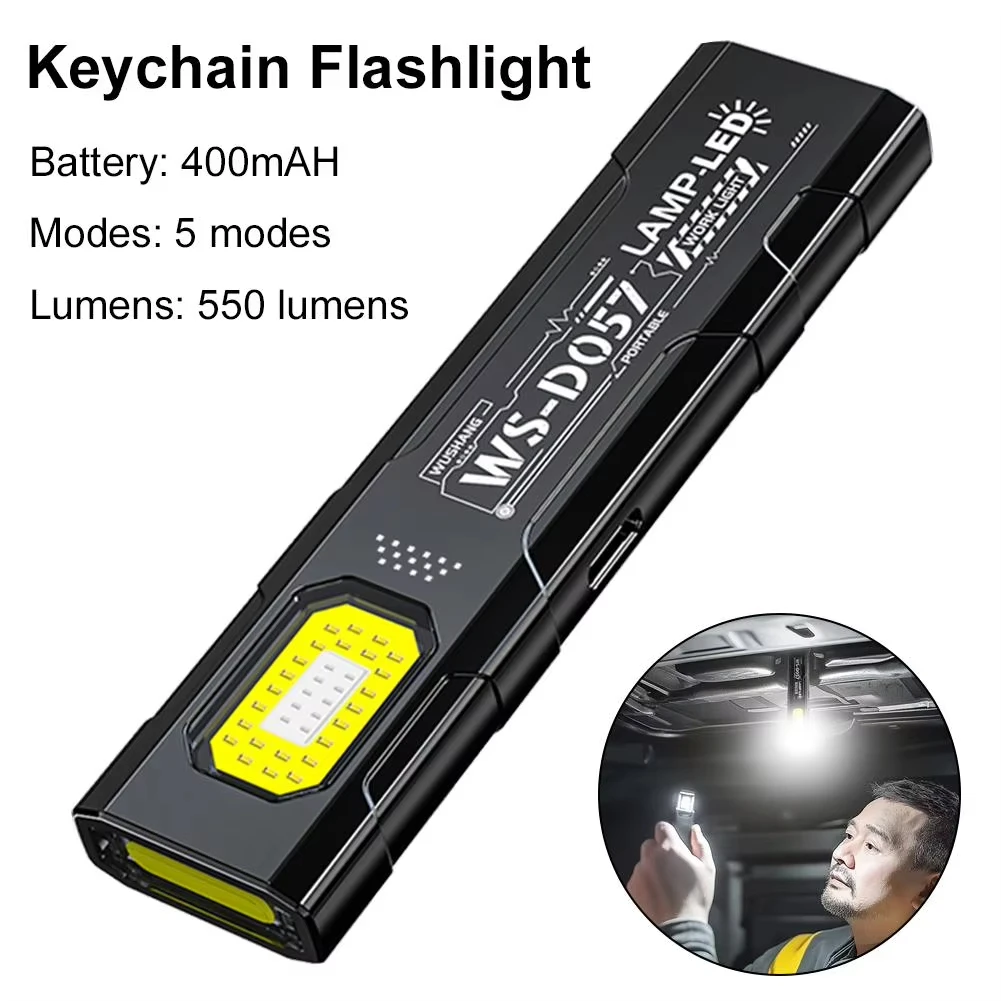 LED Keychain Flashlight Rechargeable 550LM Portable Mini Torch Pocket Lantern Flood Work Light With Magnet For Emergency