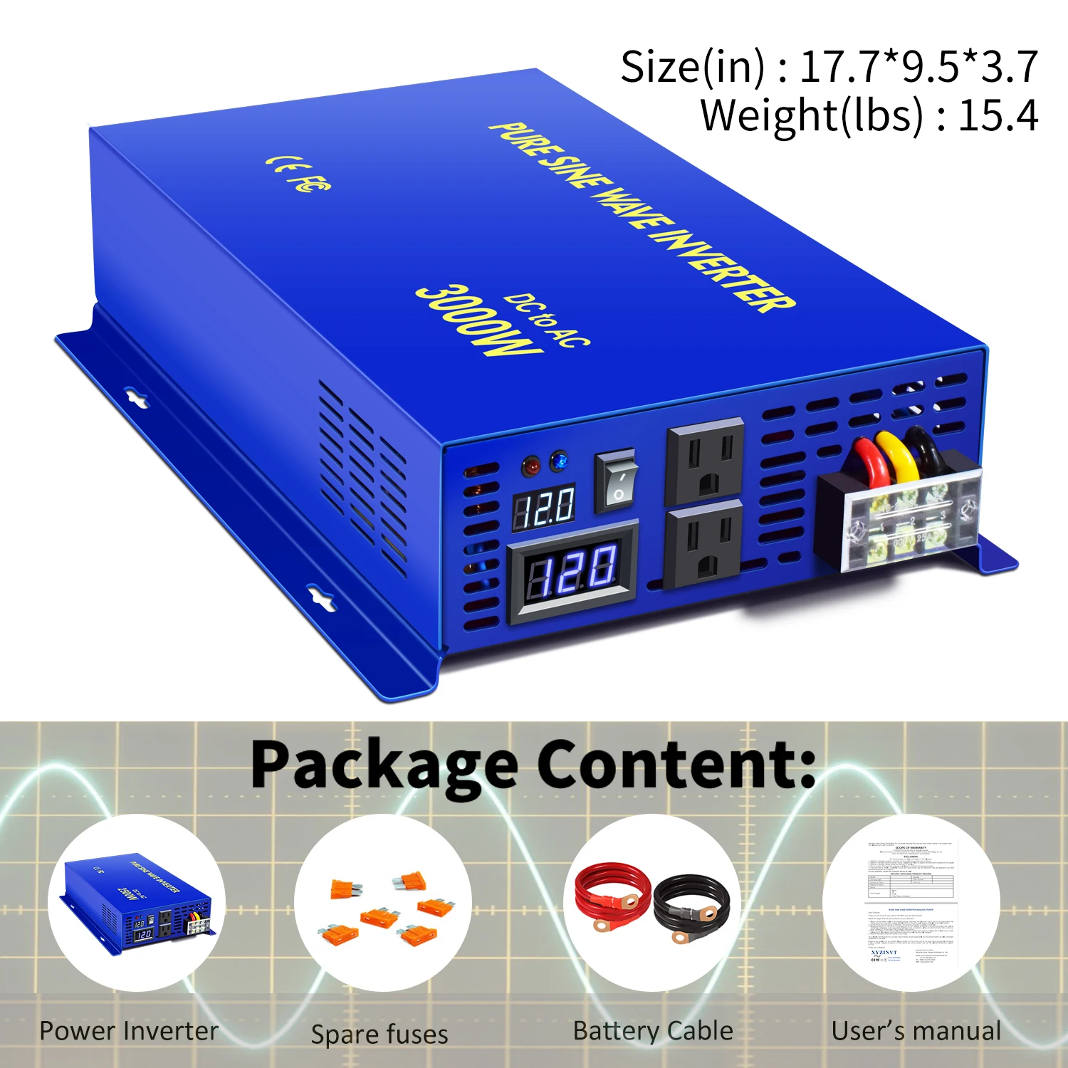 2026 Hot Sale WZRELB 3000W Car Power Home Appliance Inverter Pure Sine Wave DC to AC Power Converter Single Output view 6