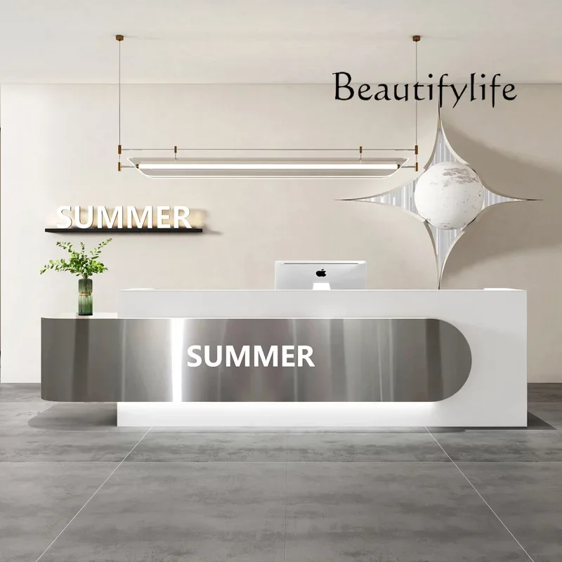 

X36 Modern Simple Front Desk Stainless Steel Checkout Page Fashion Clothing Store Bar Beauty Salon