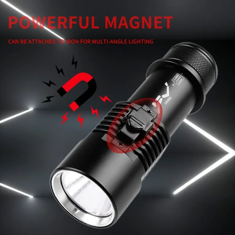 Powerful XHP70 LED Diving Flashlight Professional Underwater Torch IPX8 Waterproof Lamp Diving Lantern with Hand Strap