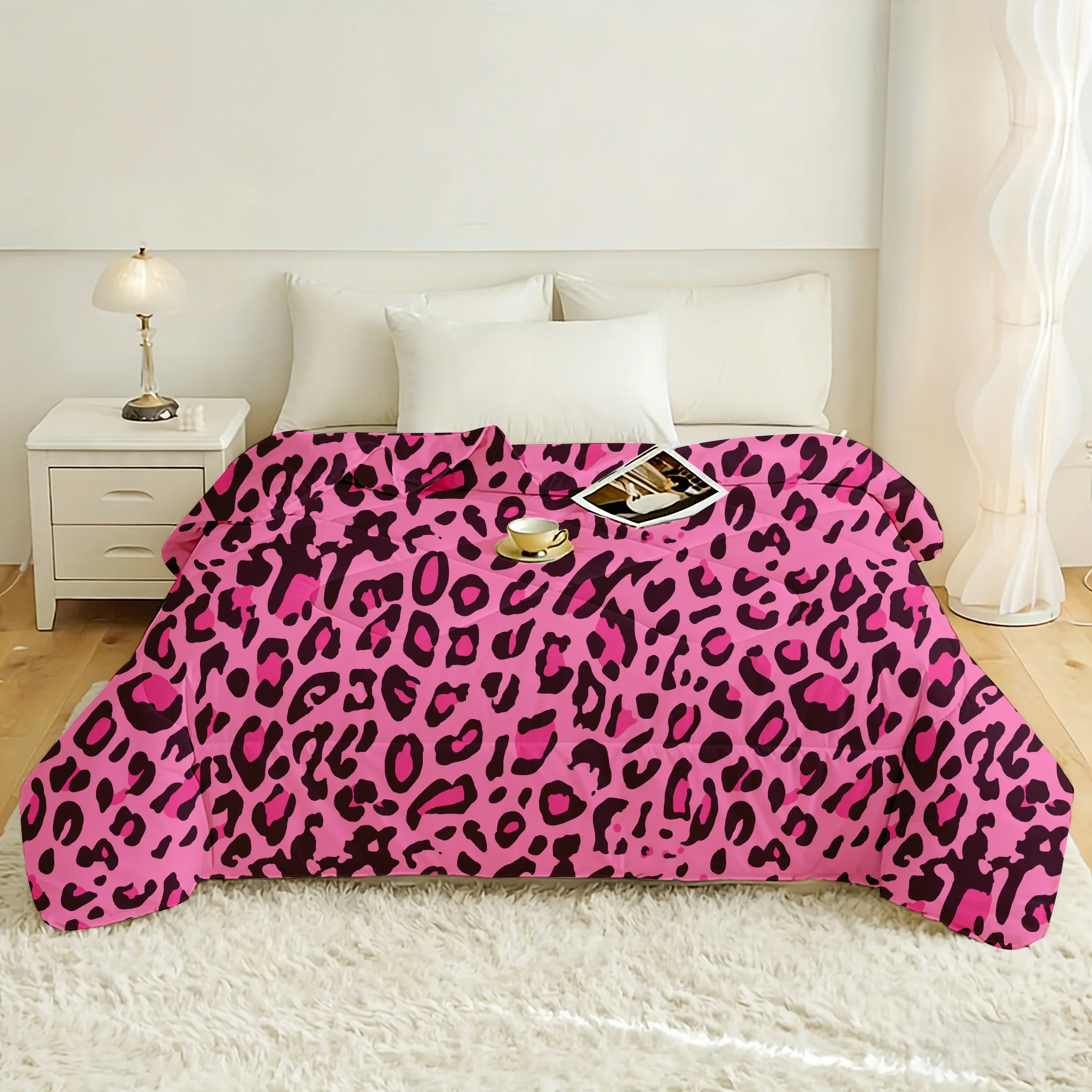 1 pieza de edredón con estampado de leopardo rosa (juego de una sola pieza, incluye solo 1 edredón, sin fundas de almohada ni rellenos de almohada)