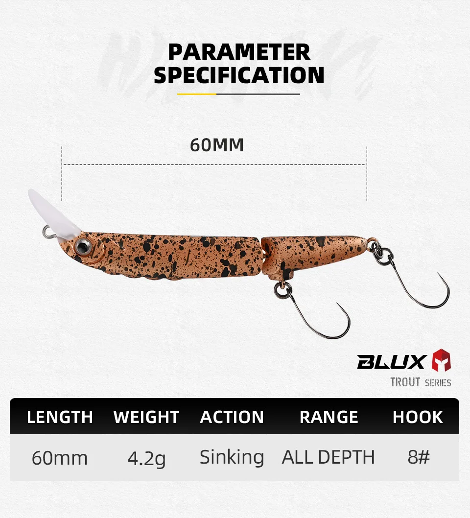 BLUX HAGWORM Crankbait 60mm 4,2g Schnell Sinkender Wobbler Angelköder Süßwasser-Minnow BFS Area Forellen Künstlicher Hartköder – Detail 2